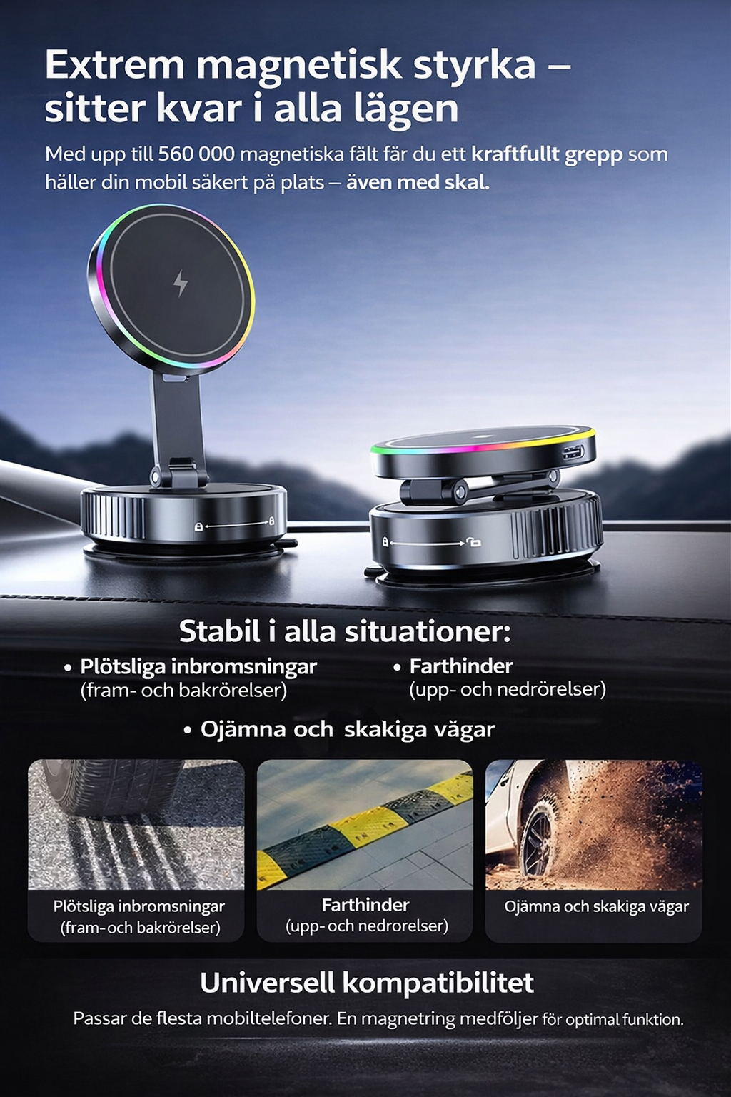 MagDrive K3 – Magnetisk mobilhållare med trådlös laddning