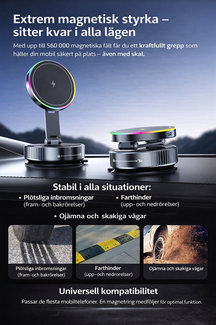 MagDrive K3 – Magnetisk mobilhållare med trådlös laddning
