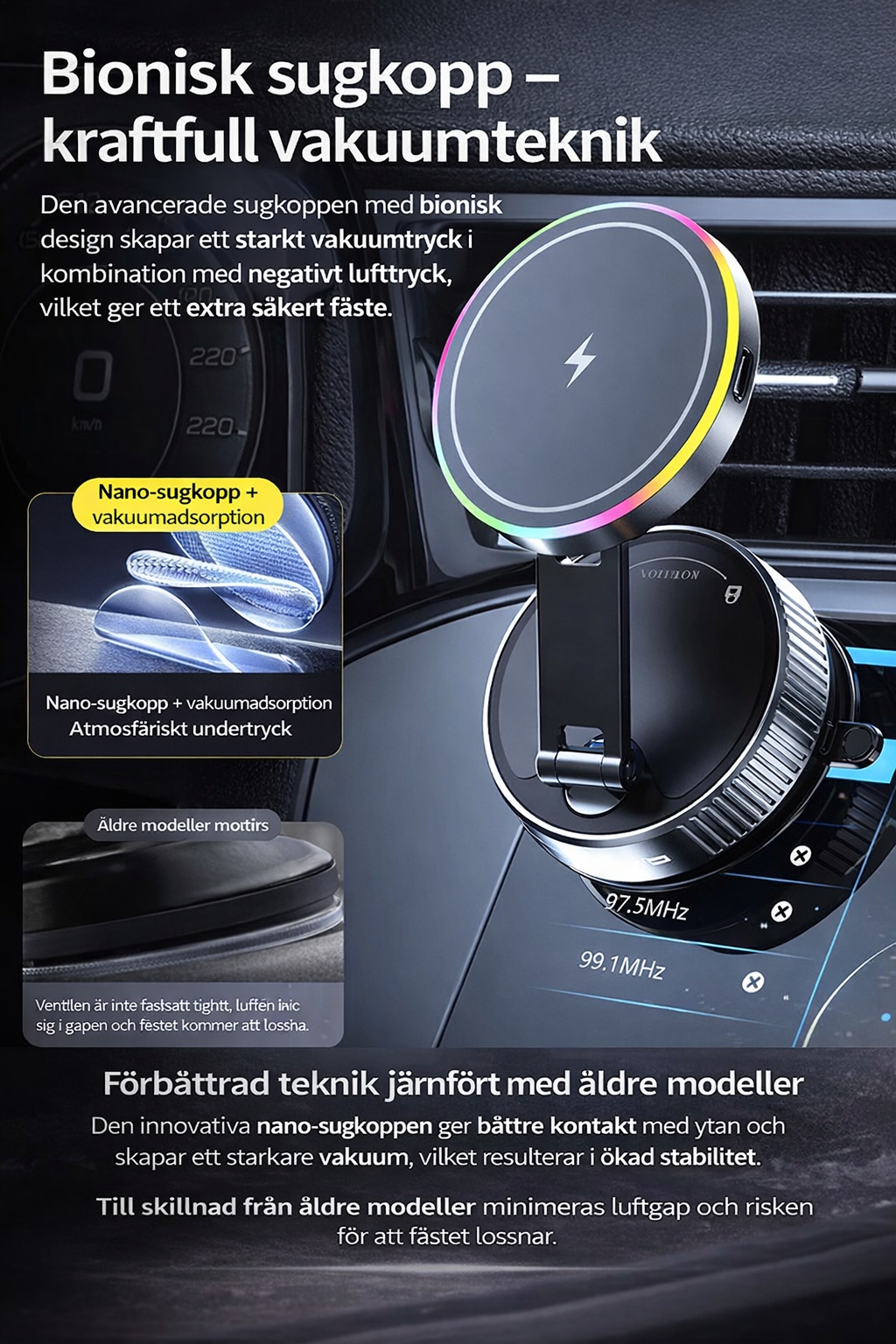 MagDrive K3 – Magnetisk mobilhållare med trådlös laddning