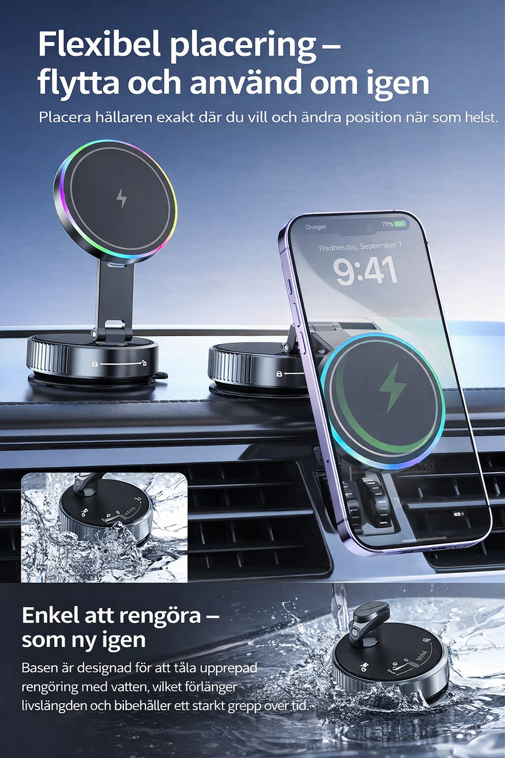 MagDrive K3 – Magnetisk mobilhållare med trådlös laddning